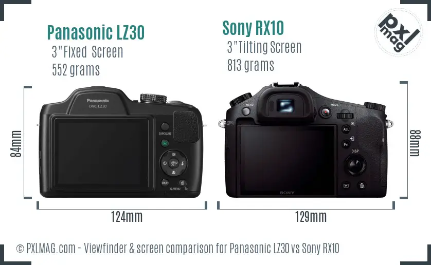 Panasonic LZ30 vs Sony RX10 Screen and Viewfinder comparison