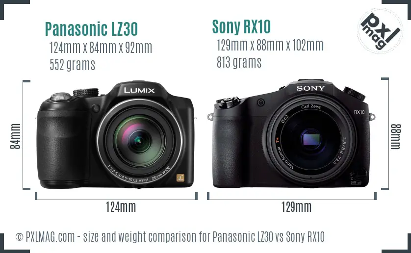 Panasonic LZ30 vs Sony RX10 size comparison