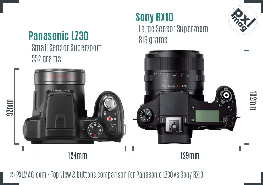 Panasonic LZ30 vs Sony RX10 top view buttons comparison