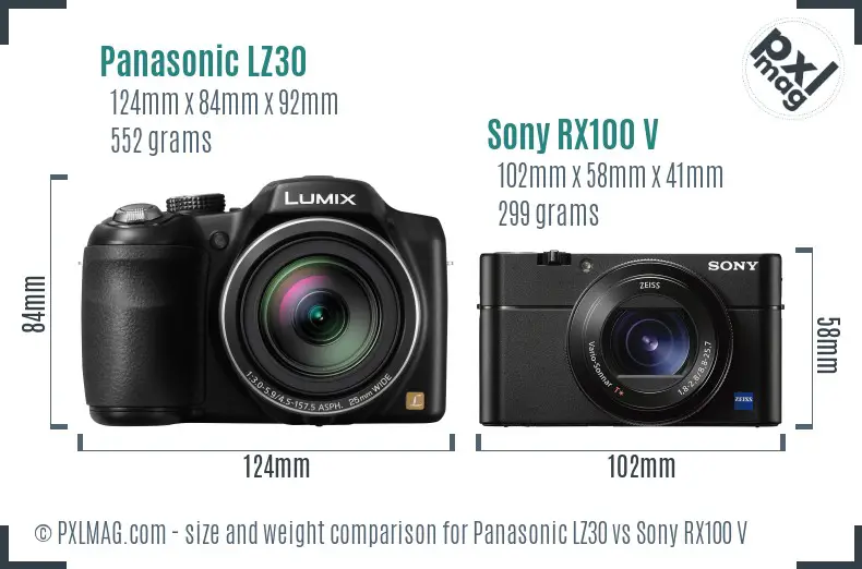 Panasonic LZ30 vs Sony RX100 V size comparison