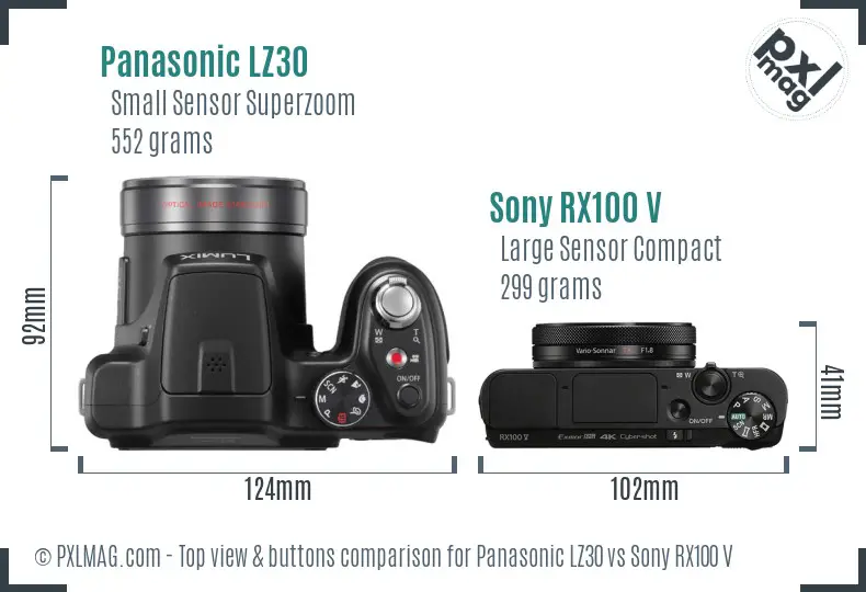 Panasonic LZ30 vs Sony RX100 V top view buttons comparison
