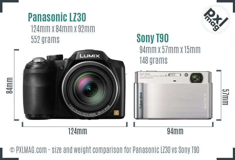 Panasonic LZ30 vs Sony T90 size comparison