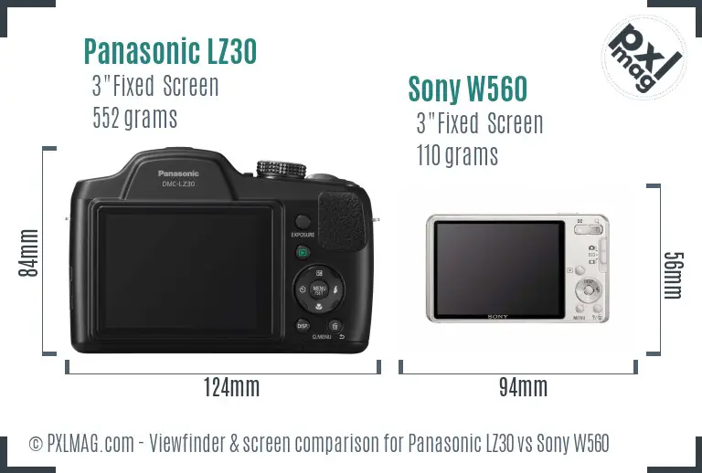 Panasonic LZ30 vs Sony W560 Screen and Viewfinder comparison