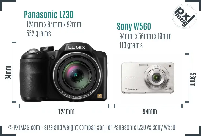 Panasonic LZ30 vs Sony W560 size comparison