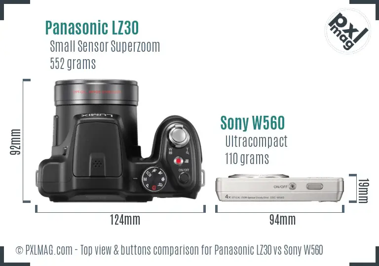Panasonic LZ30 vs Sony W560 top view buttons comparison