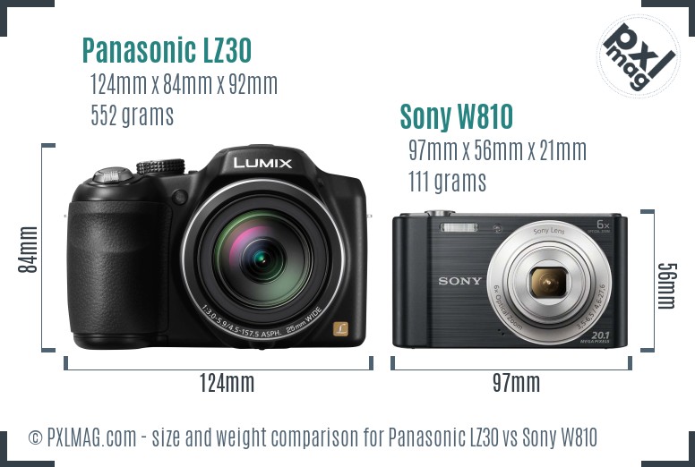 Panasonic LZ30 vs Sony W810 size comparison