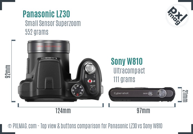 Panasonic LZ30 vs Sony W810 top view buttons comparison