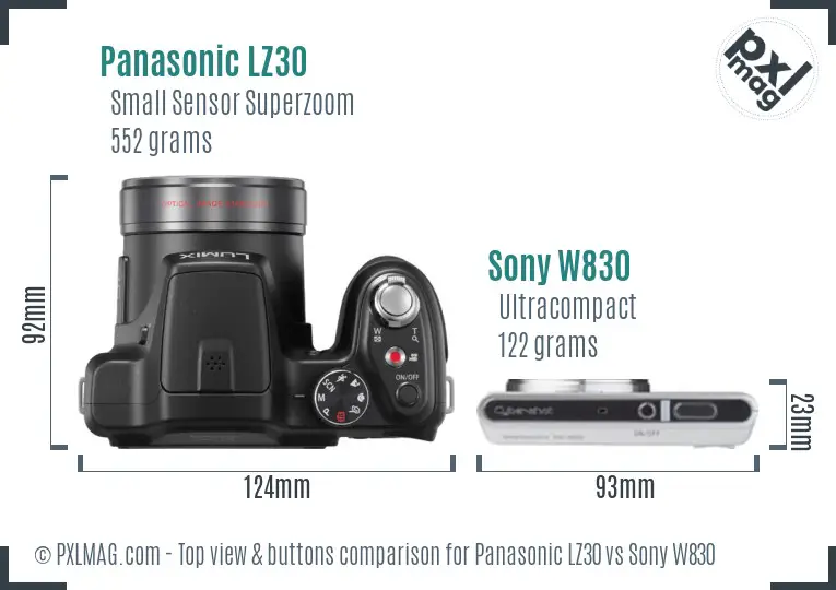 Panasonic LZ30 vs Sony W830 top view buttons comparison