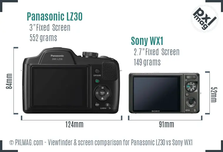 Panasonic LZ30 vs Sony WX1 Screen and Viewfinder comparison