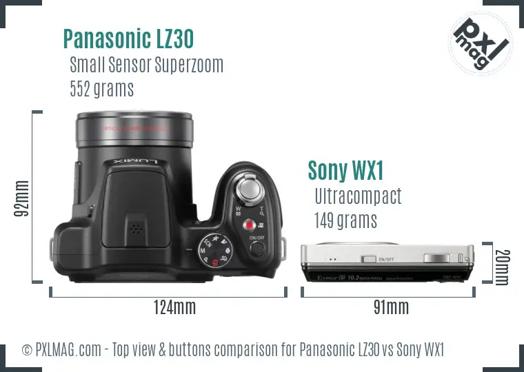 Panasonic LZ30 vs Sony WX1 top view buttons comparison
