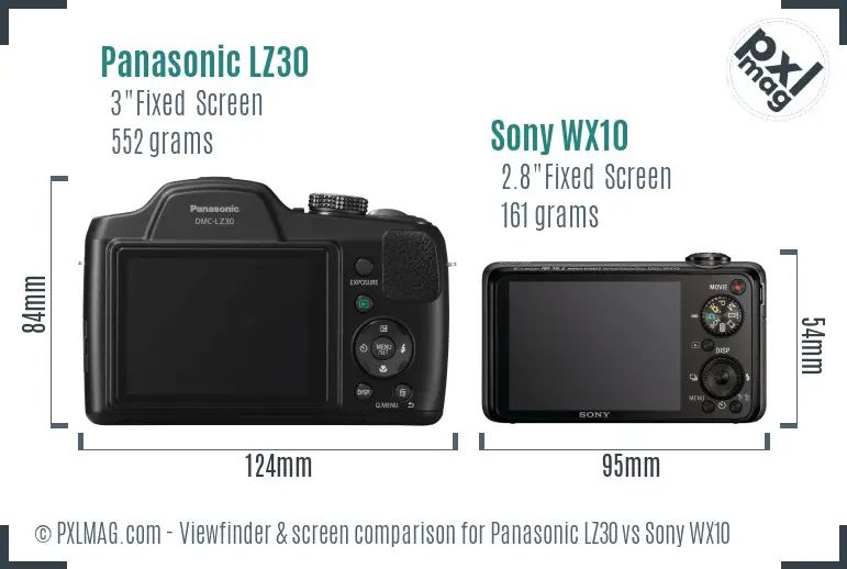 Panasonic LZ30 vs Sony WX10 Screen and Viewfinder comparison