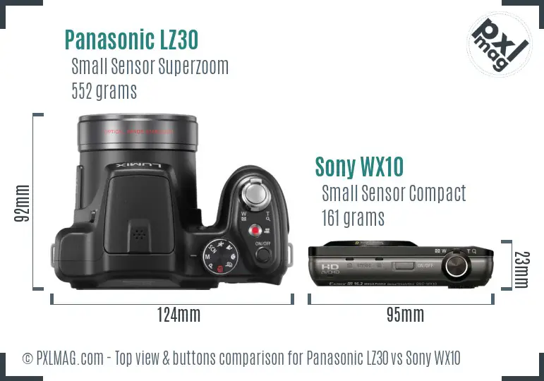 Panasonic LZ30 vs Sony WX10 top view buttons comparison