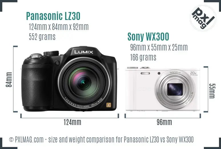 Panasonic LZ30 vs Sony WX300 size comparison