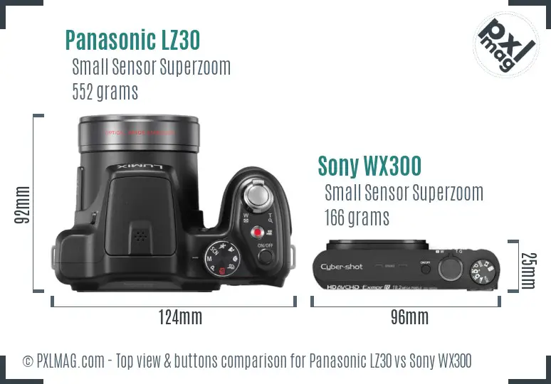 Panasonic LZ30 vs Sony WX300 top view buttons comparison