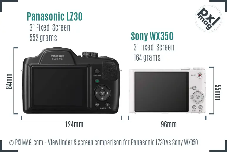 Panasonic LZ30 vs Sony WX350 Screen and Viewfinder comparison