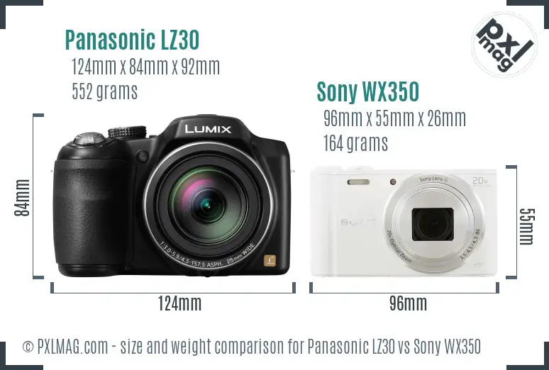 Panasonic LZ30 vs Sony WX350 size comparison