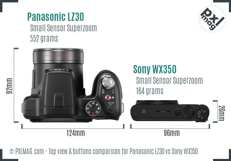 Panasonic LZ30 vs Sony WX350 top view buttons comparison