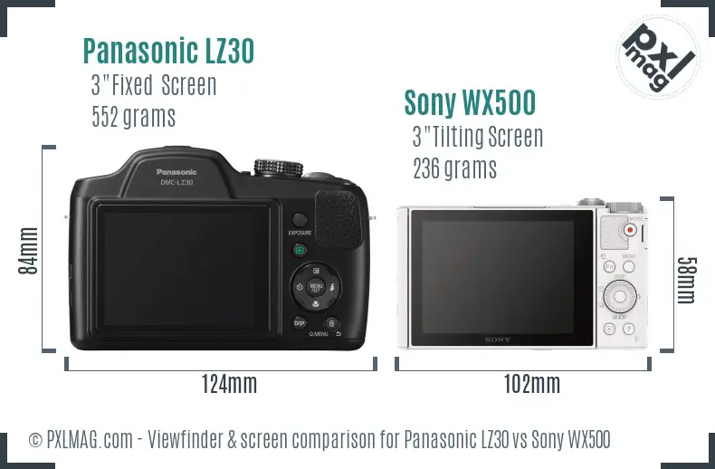 Panasonic LZ30 vs Sony WX500 Screen and Viewfinder comparison