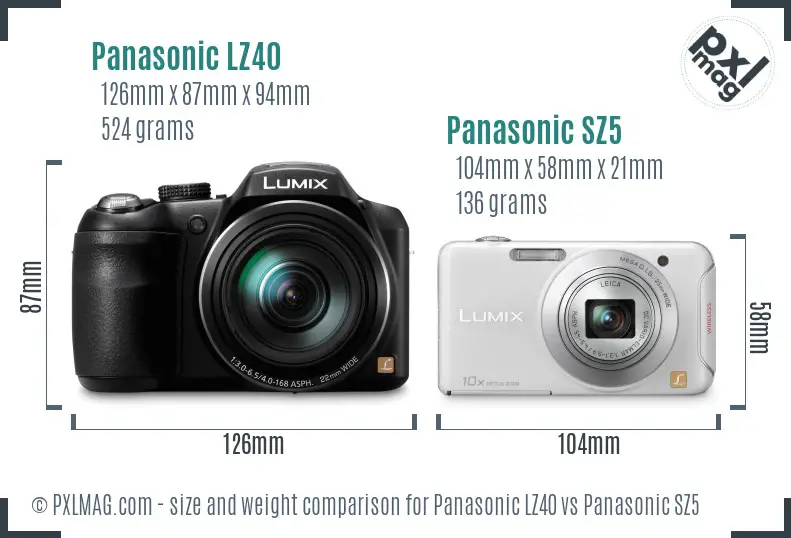 Panasonic LZ40 vs Panasonic SZ5 size comparison