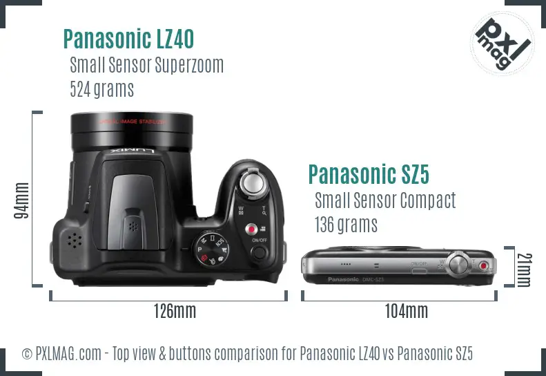 Panasonic LZ40 vs Panasonic SZ5 top view buttons comparison