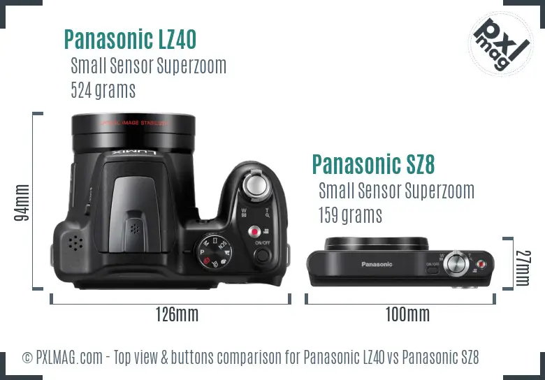 Panasonic LZ40 vs Panasonic SZ8 top view buttons comparison