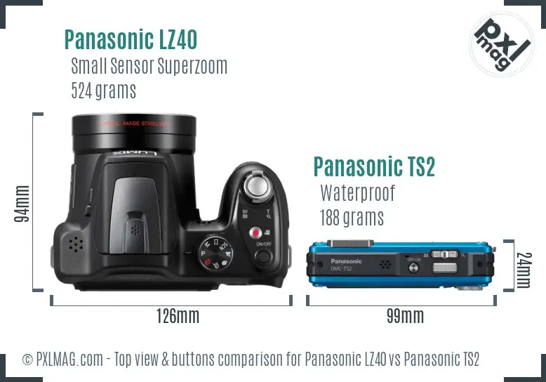 Panasonic LZ40 vs Panasonic TS2 top view buttons comparison