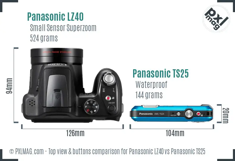 Panasonic LZ40 vs Panasonic TS25 top view buttons comparison