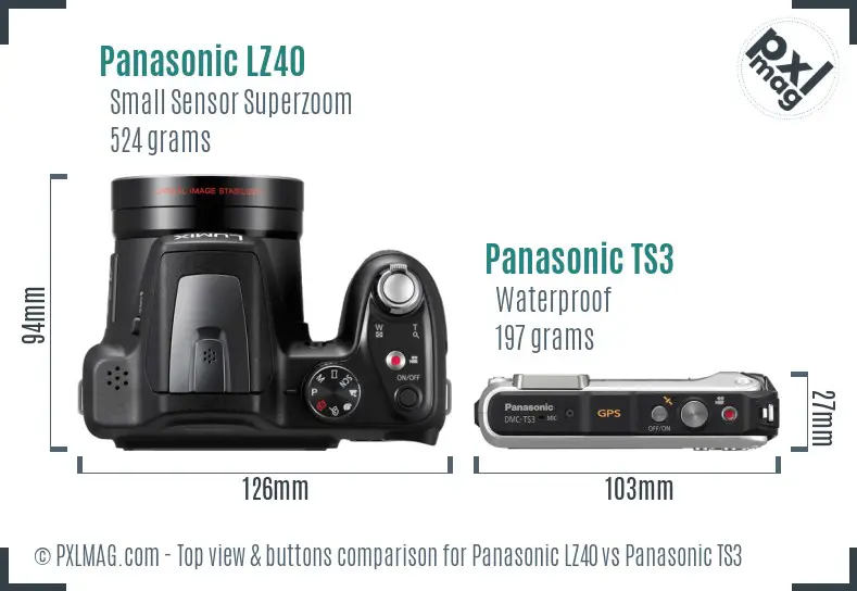 Panasonic LZ40 vs Panasonic TS3 top view buttons comparison