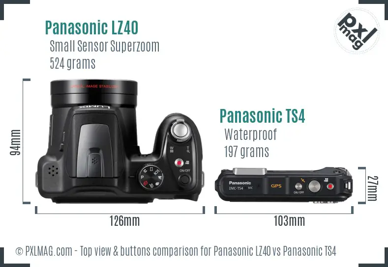 Panasonic LZ40 vs Panasonic TS4 top view buttons comparison