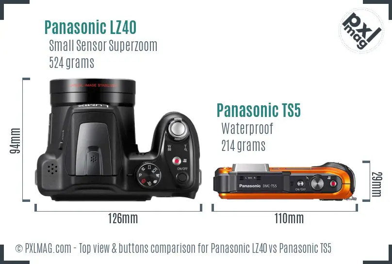 Panasonic LZ40 vs Panasonic TS5 top view buttons comparison