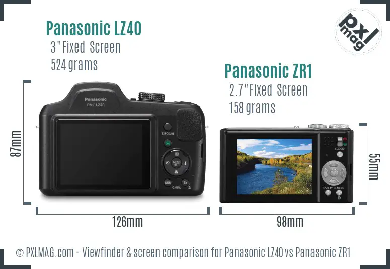 Panasonic LZ40 vs Panasonic ZR1 Screen and Viewfinder comparison