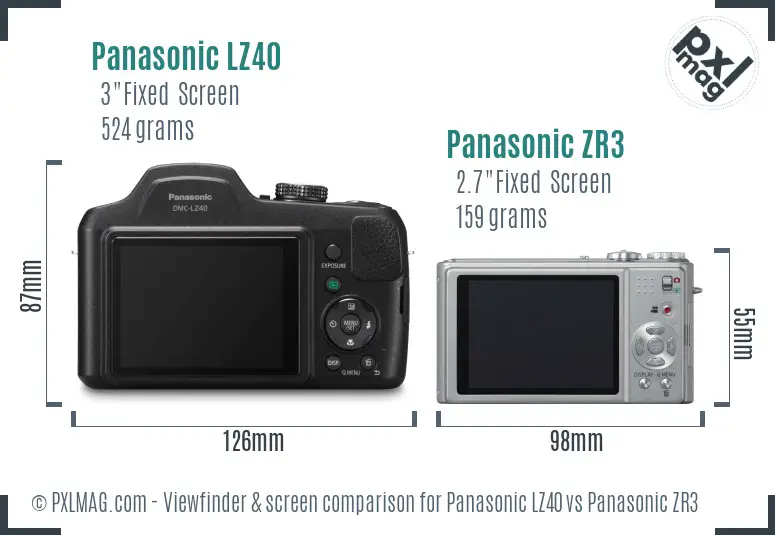Panasonic LZ40 vs Panasonic ZR3 Screen and Viewfinder comparison