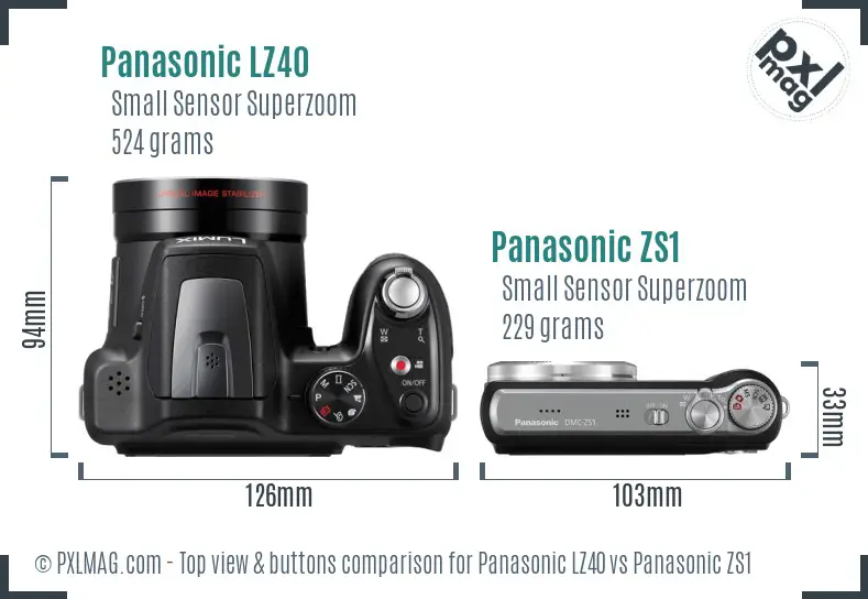 Panasonic LZ40 vs Panasonic ZS1 top view buttons comparison