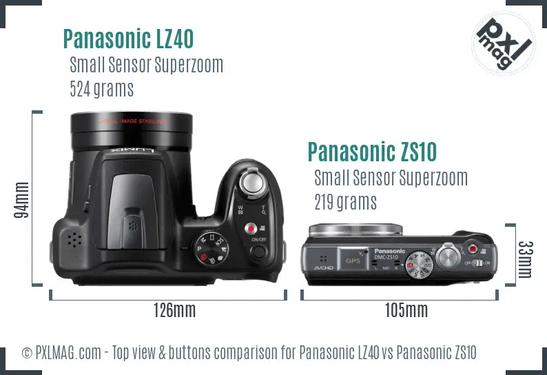 Panasonic LZ40 vs Panasonic ZS10 top view buttons comparison