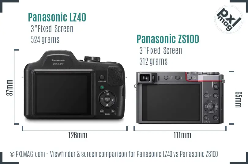 Panasonic LZ40 vs Panasonic ZS100 Screen and Viewfinder comparison
