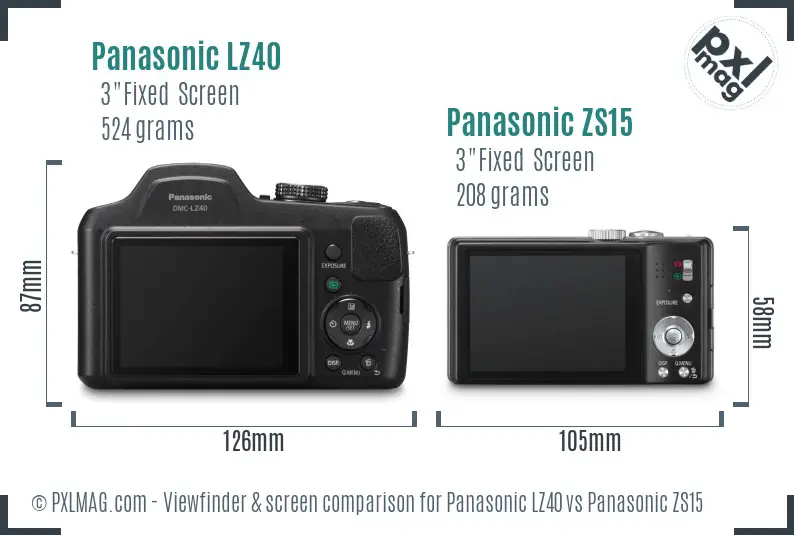 Panasonic LZ40 vs Panasonic ZS15 Screen and Viewfinder comparison