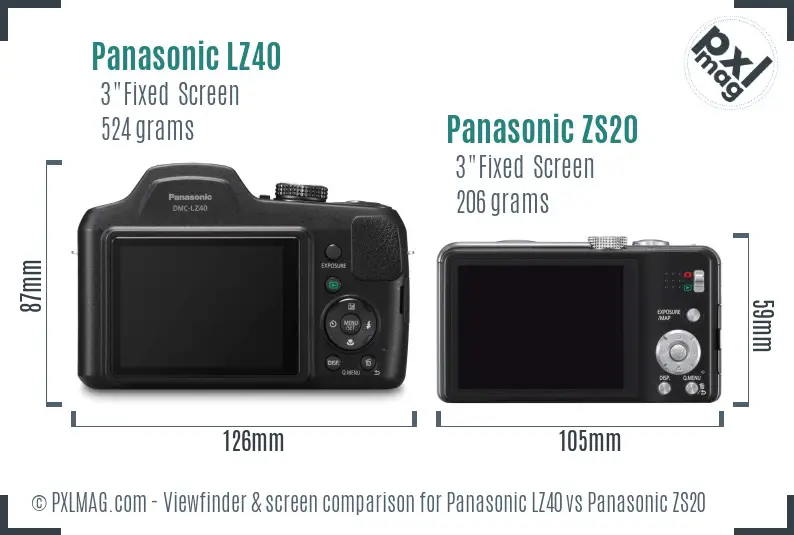 Panasonic LZ40 vs Panasonic ZS20 Screen and Viewfinder comparison