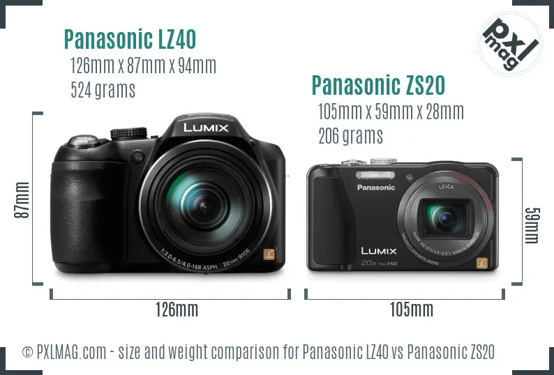 Panasonic LZ40 vs Panasonic ZS20 size comparison