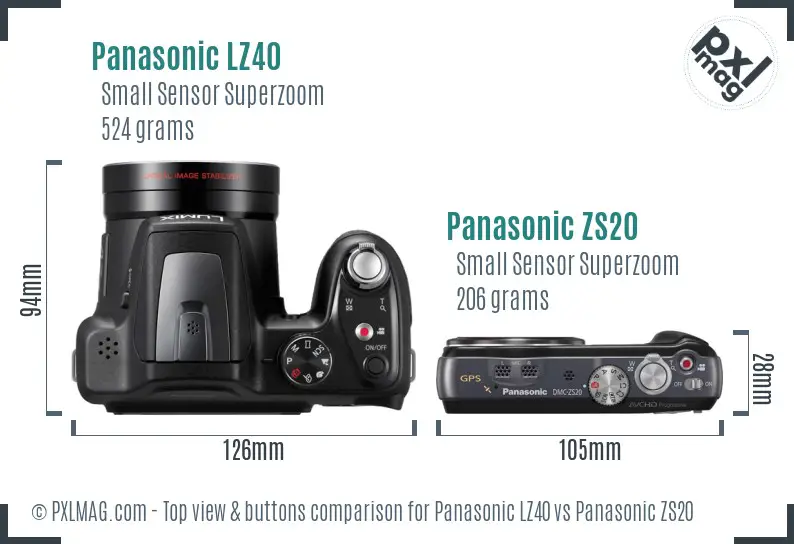 Panasonic LZ40 vs Panasonic ZS20 top view buttons comparison