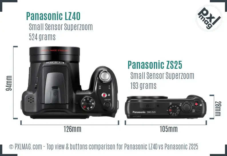 Panasonic LZ40 vs Panasonic ZS25 top view buttons comparison
