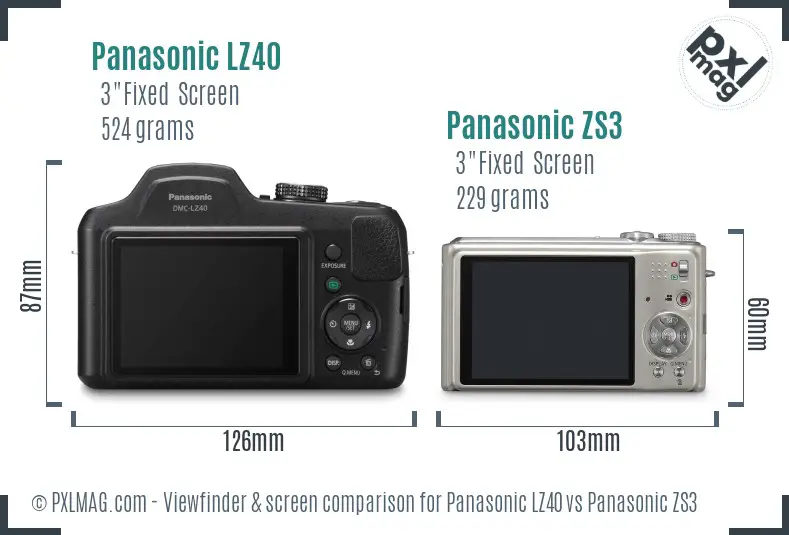 Panasonic LZ40 vs Panasonic ZS3 Screen and Viewfinder comparison