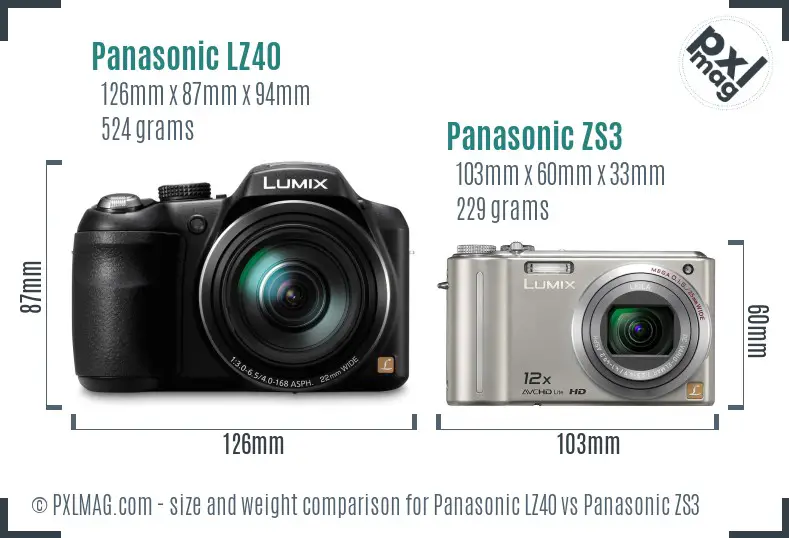 Panasonic LZ40 vs Panasonic ZS3 size comparison