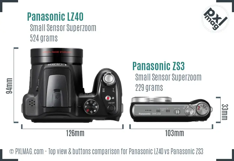 Panasonic LZ40 vs Panasonic ZS3 top view buttons comparison