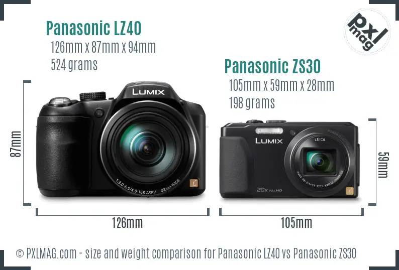 Panasonic LZ40 vs Panasonic ZS30 size comparison