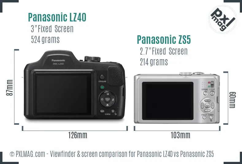 Panasonic LZ40 vs Panasonic ZS5 Screen and Viewfinder comparison