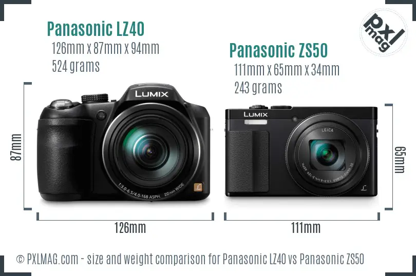 Panasonic LZ40 vs Panasonic ZS50 size comparison