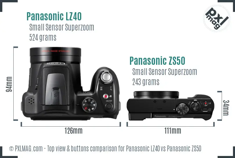 Panasonic LZ40 vs Panasonic ZS50 top view buttons comparison