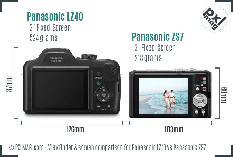 Panasonic LZ40 vs Panasonic ZS7 Screen and Viewfinder comparison