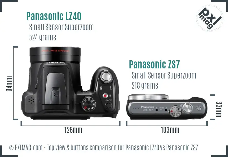 Panasonic LZ40 vs Panasonic ZS7 top view buttons comparison