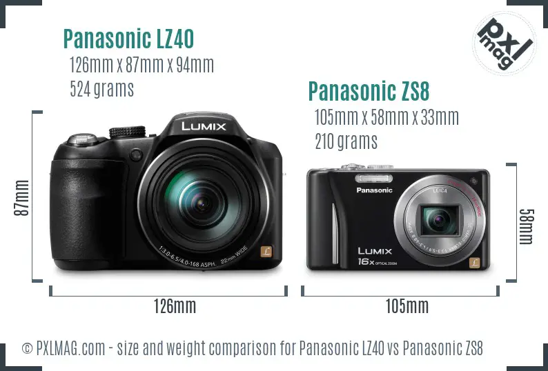 Panasonic LZ40 vs Panasonic ZS8 size comparison